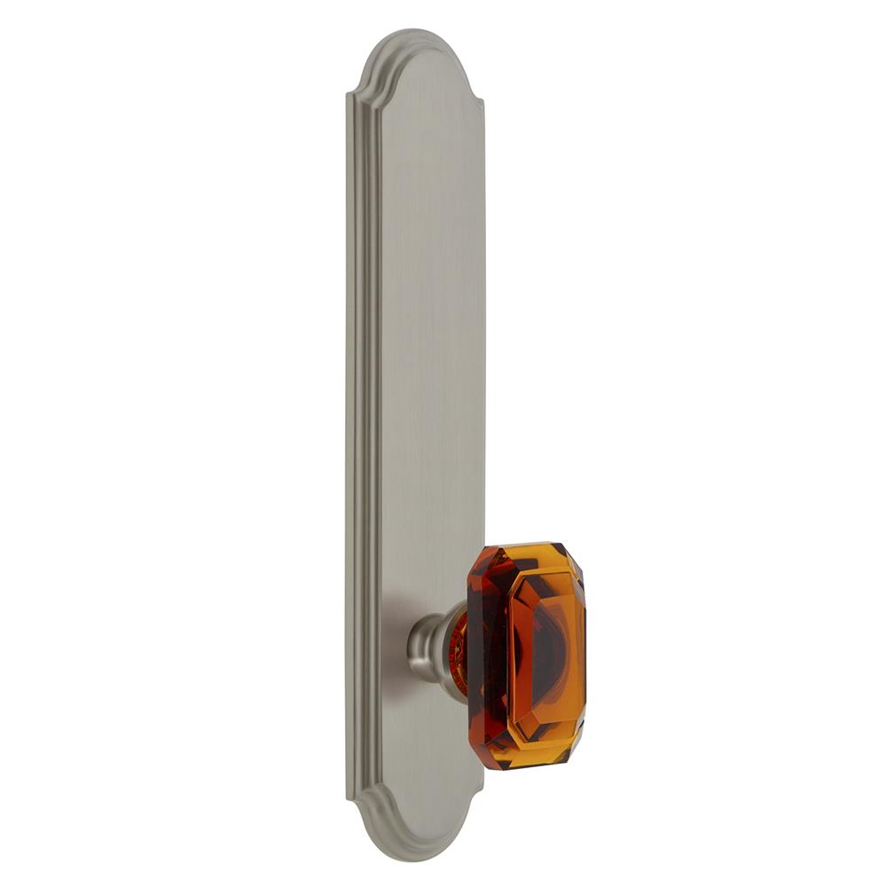 Grandeur by Nostalgic Warehouse ARCBCA Arc Tall Plate Privacy with Baguette Amber Knob in Satin Nickel